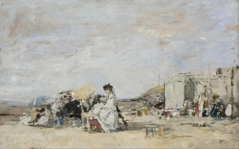 Dama w białej sukni na plaży w Trouville - Eugène Boudin