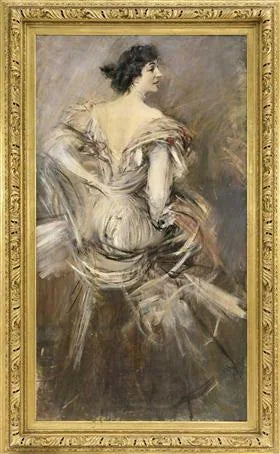 kobieta w brązowej sukni wieczorowej - Giovanni Boldini