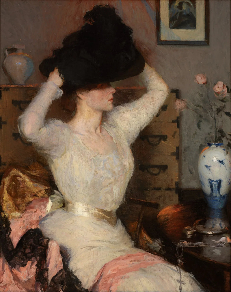 Dama próbująca kapelusz (Czarny kapelusz) - Frank Weston Benson