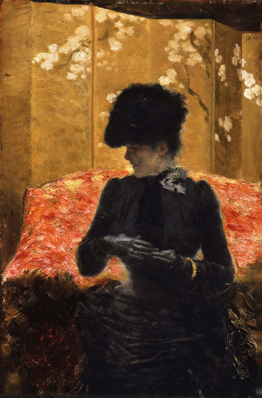 Dama na czerwonej kanapie - Giuseppe De Nittis