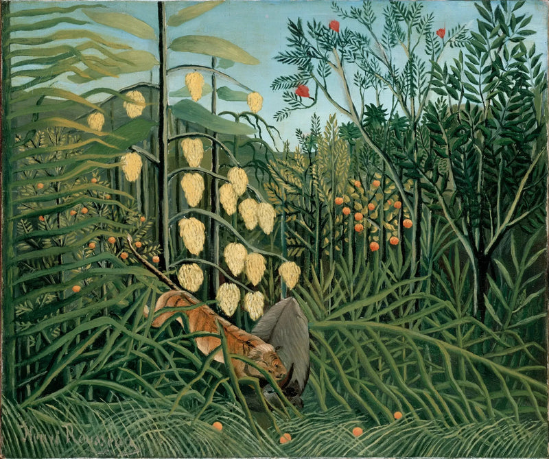 W tropikalnym lesie - Walka tygrysa i byka - Henri Rousseau