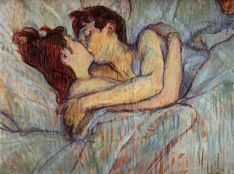 W łóżku, pocałunek - Henri de Toulouse-Lautrec