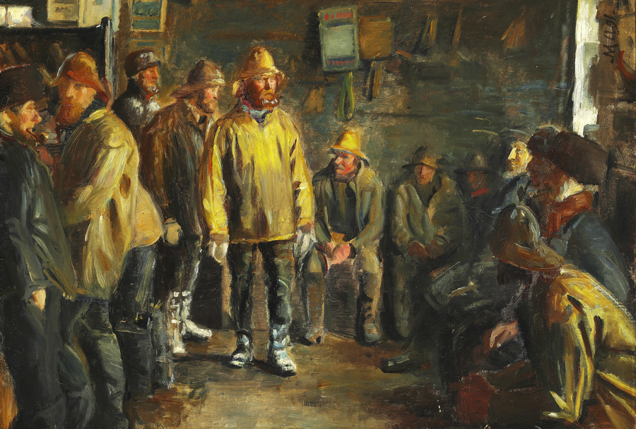 Dans une épicerie, par une journée d'hiver où il n'y a pas de pêche, étudiez - Michael Peter Ancher