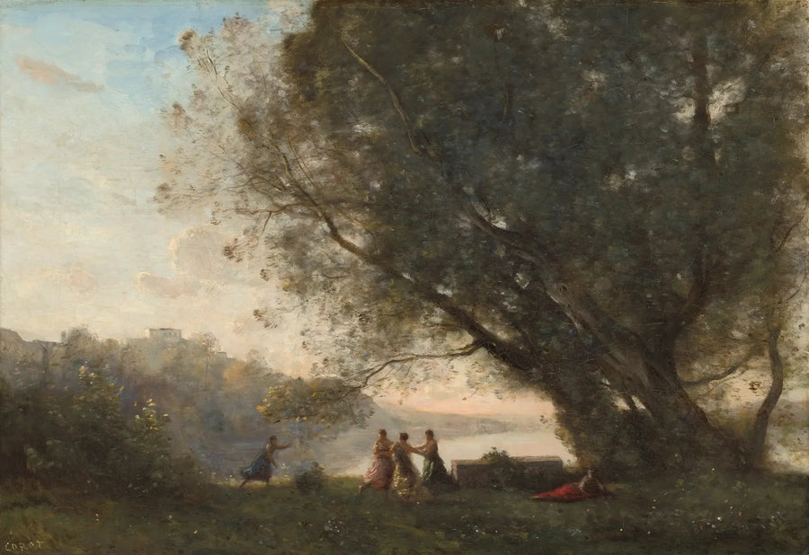 Taniec pod drzewami nad brzegiem jeziora - Jean-Baptiste Camille Corot