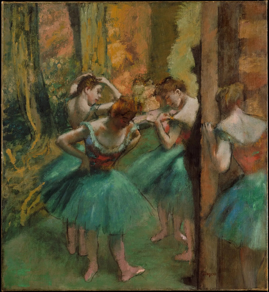Tancerze, róże i zielenie - Edgar Degas