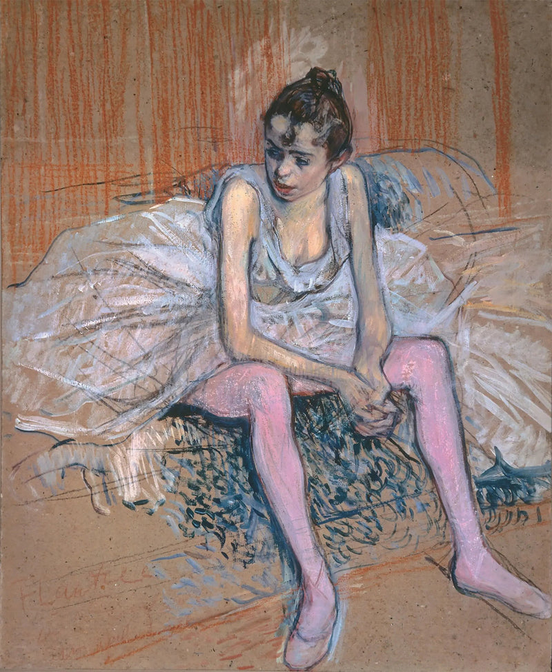 Siedząca tancerka w różowych pończochach - Henri de Toulouse-Lautrec