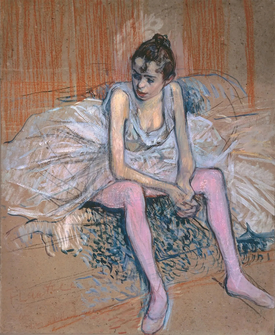 Siedząca tancerka w różowych pończochach - Henri de Toulouse-Lautrec
