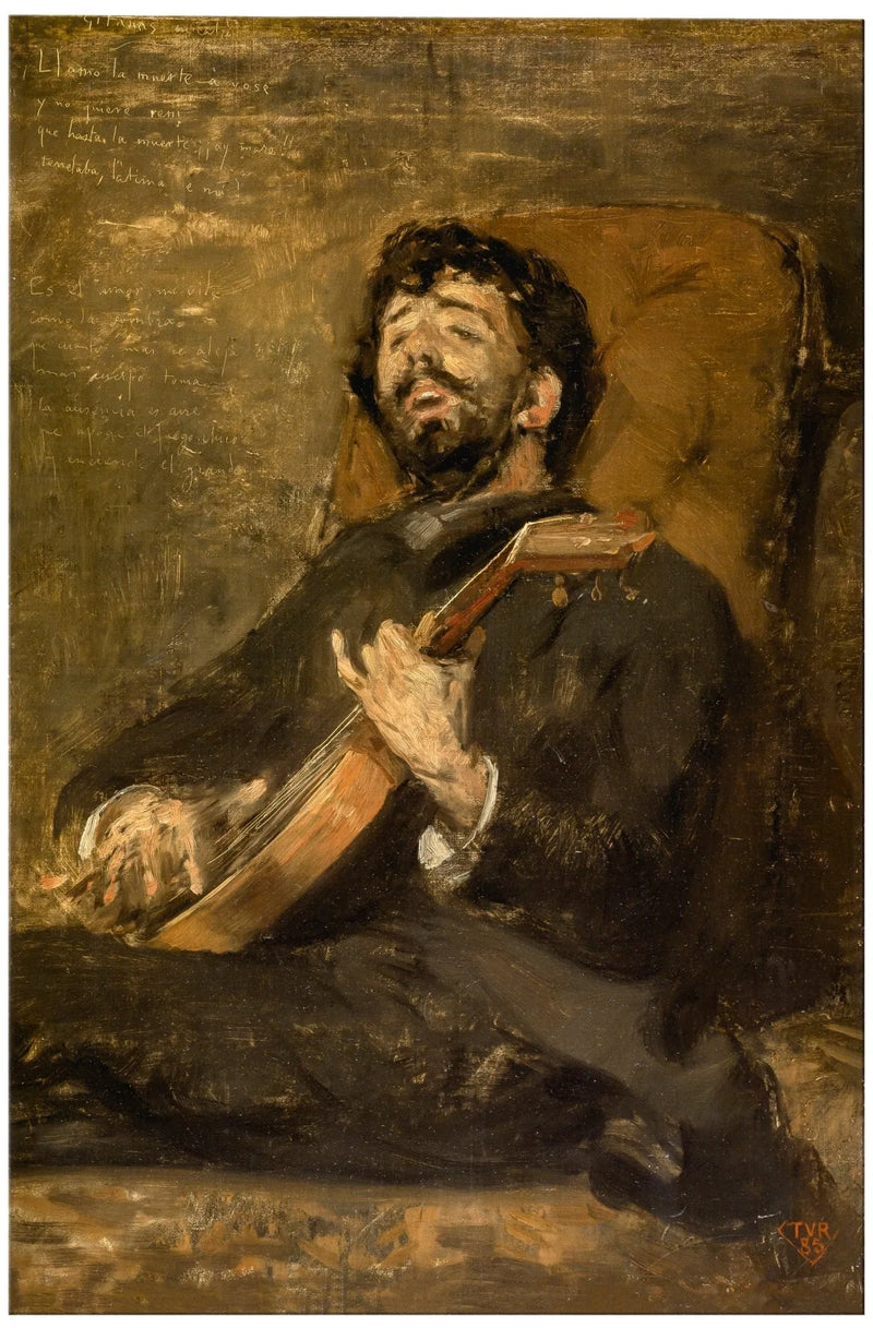 Darío de Regoyos grający na gitarze - Théo van Rysselberghe