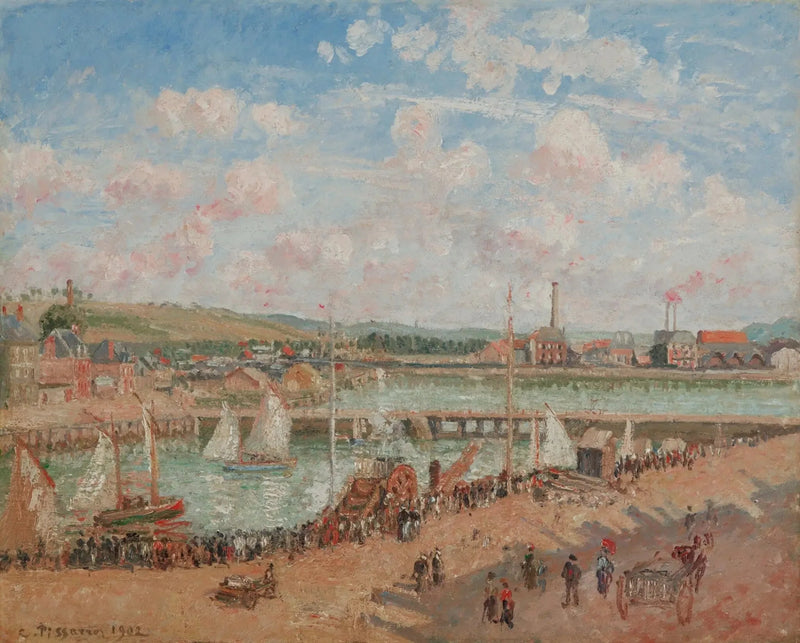 Łowienie ryb, Dieppe, poranek, szary czas - Camille Pissarro