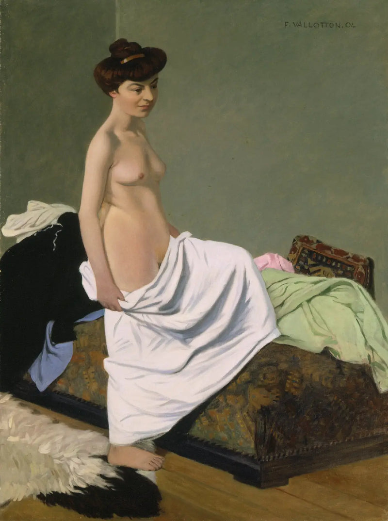 Stojąca naga trzymająca sukienkę na kolanach - Félix Vallotton