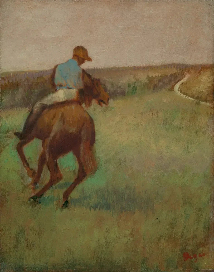 Jeździec w niebieskim na kasztanowym koniu - Edgar Degas