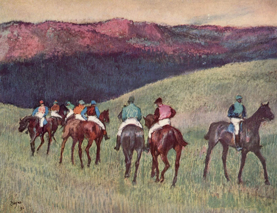 Konie wyścigowe w krajobrazie - Edgar Degas