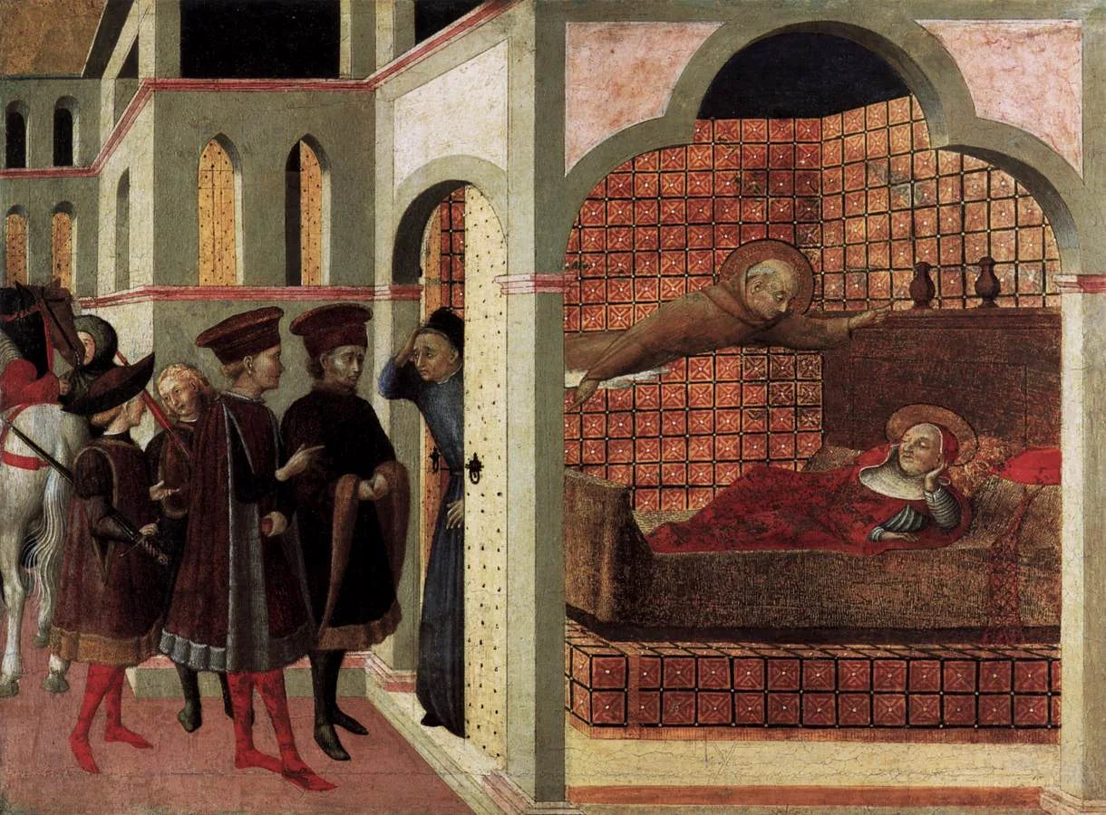 Der selige Ranieri von Borgo San Sepolcro erscheint einem römischen Kardinal im Schlaf - Stefano di Giovanni (Sassetta) image 1 reproduction artisanale de tableau