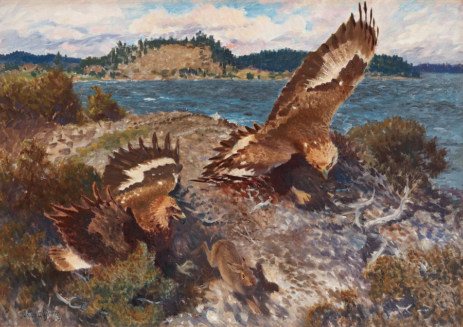Des aigles chassant un lièvre - Bruno Liljefors