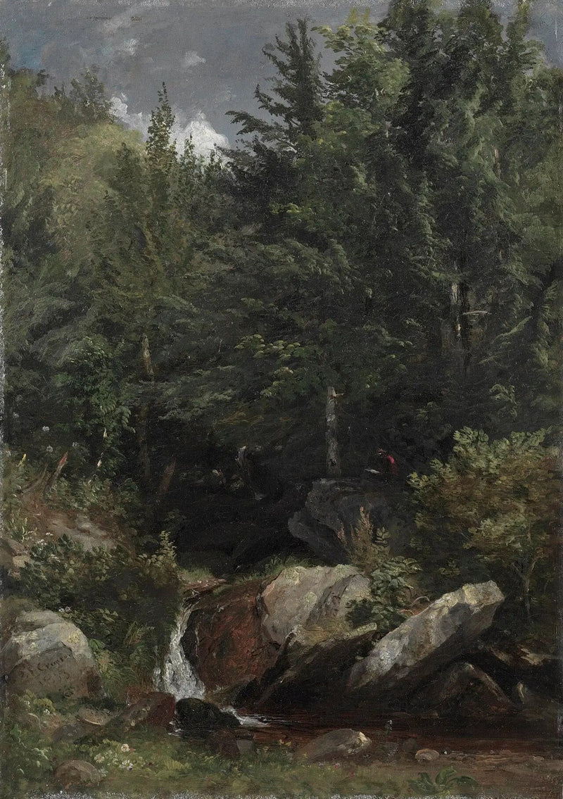 Drzewa i strumień na wzgórzu - Jasper Francis Cropsey