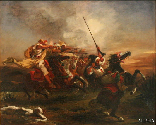 Des cavaliers marocains en action militaire - Eugène Delacroix - Reproductions de tableaux et peintures haut de gamme