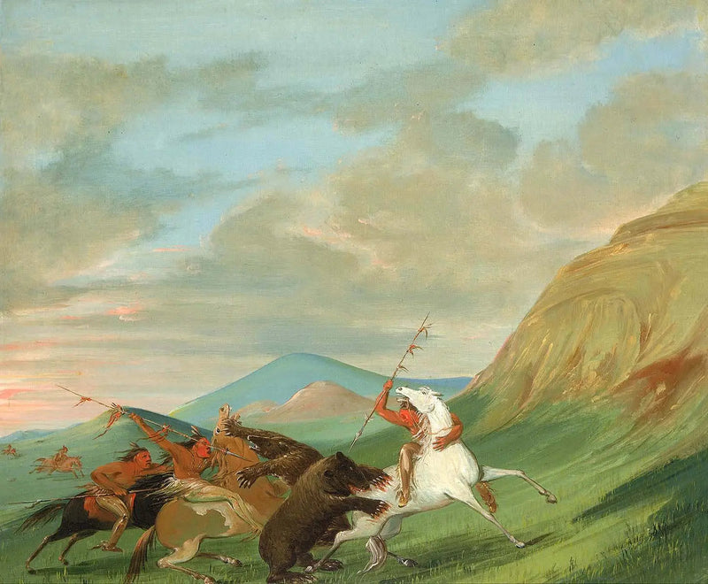 Grizzly atakują Indian na koniach - George Catlin