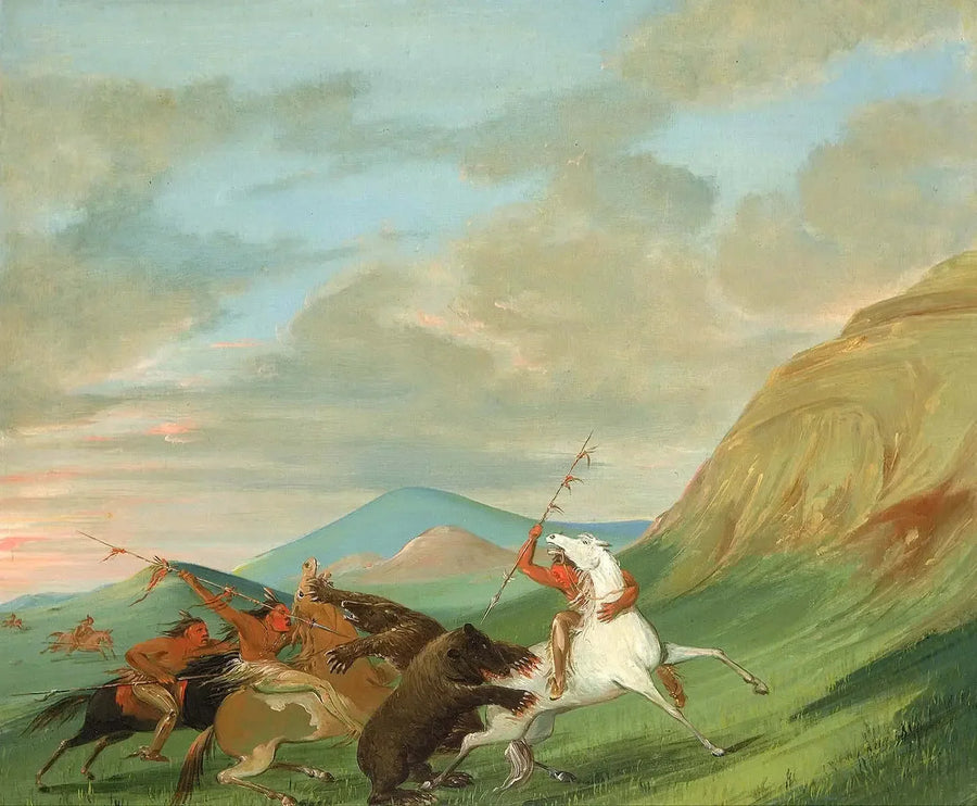 Grizzly atakują Indian na koniach - George Catlin