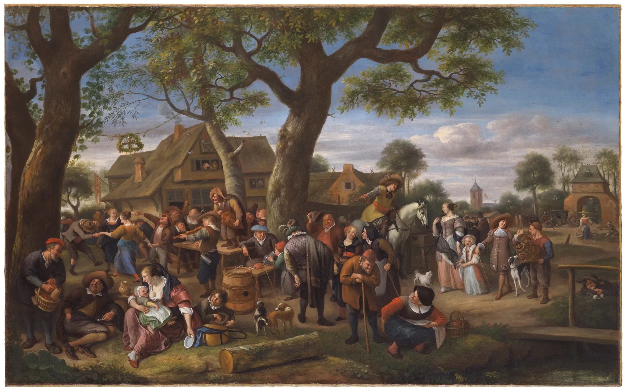 Des paysans font la fête devant une auberge - Jan Steen image 1 reproduction de peinture à l’huile