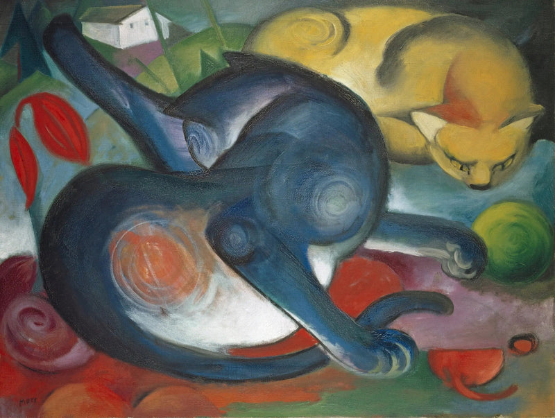 Dwa koty, niebieski i żółty - Franz Marc