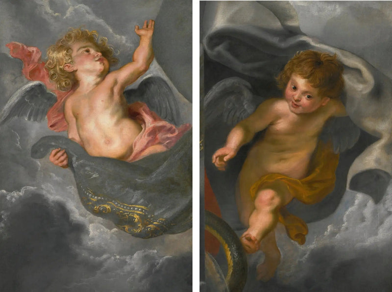 Dwóch cherubinów trzymających zasłony - Peter Paul Rubens