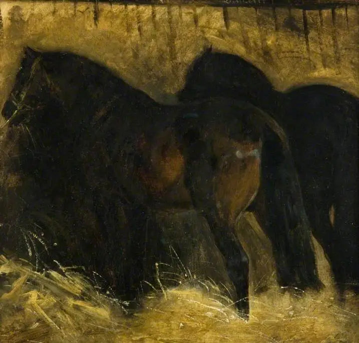 Dwa brązowe konie w stajni - Théodore Géricault