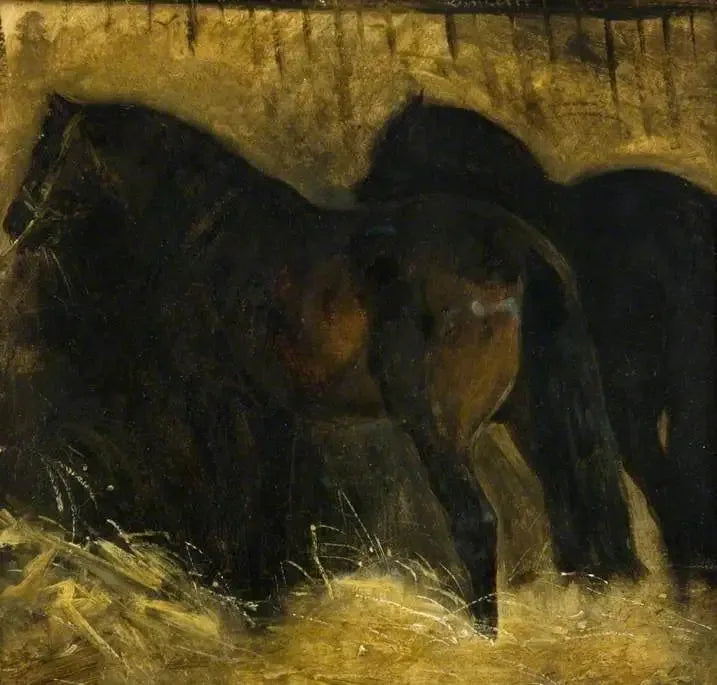 Dwa brązowe konie w stajni - Théodore Géricault