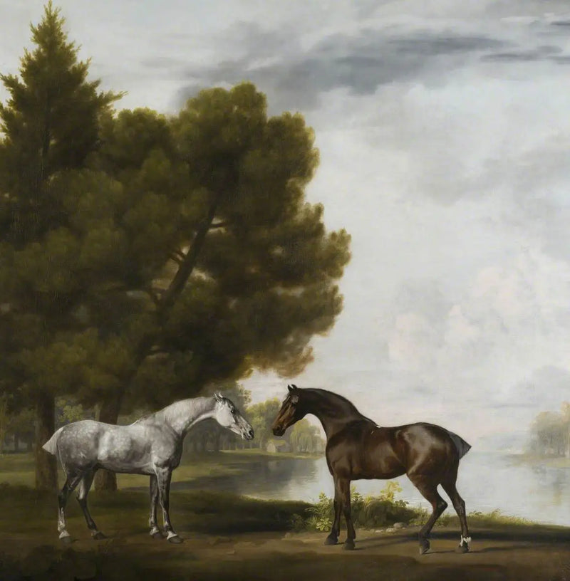 Dwa konie komunijujące się w krajobrazie - George Stubbs