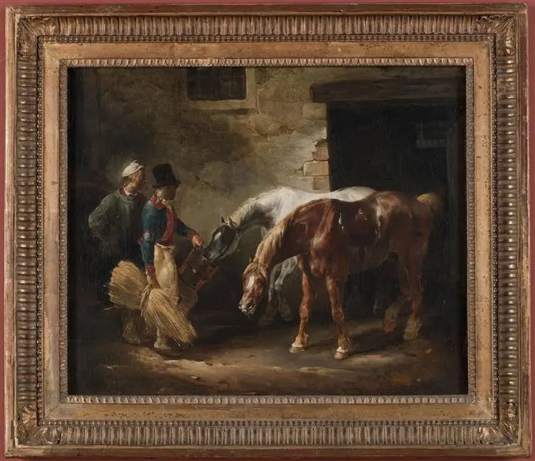 Dwa konie pocztowe przy drzwiach stajni - Théodore Géricault