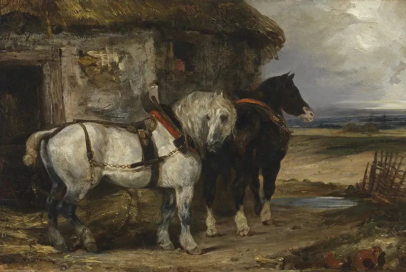 Dwa konie przed stodołą - Eugène Delacroix