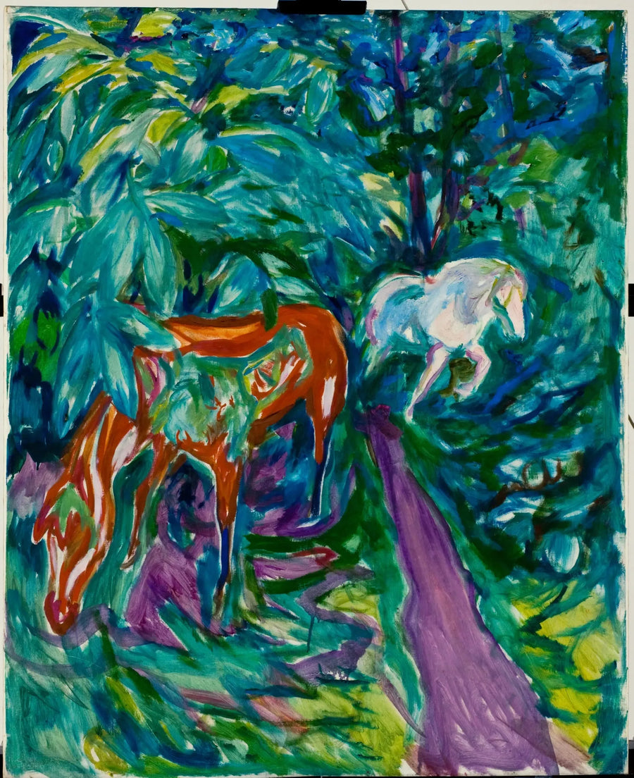 Dwa konie w lesie - Edvard Munch
