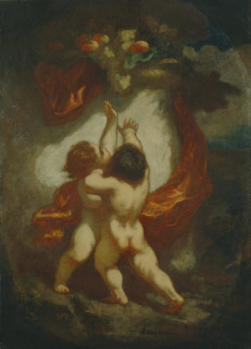 Dwoje dzieci szukających owoców - Honoré Daumier