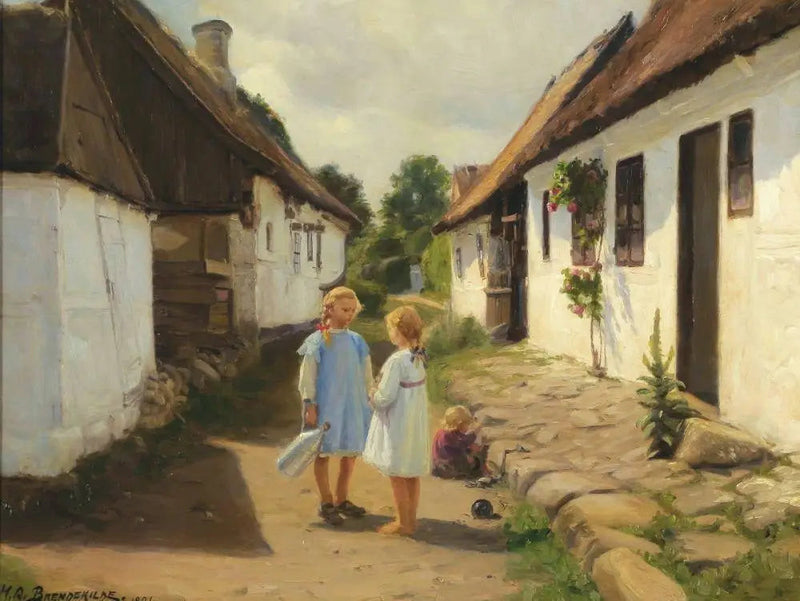 Dwoje dzieci na ulicy wioski - H. A. Brendekilde