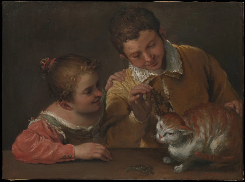 Dwójka dzieci dręcząca kota - Annibale Carracci