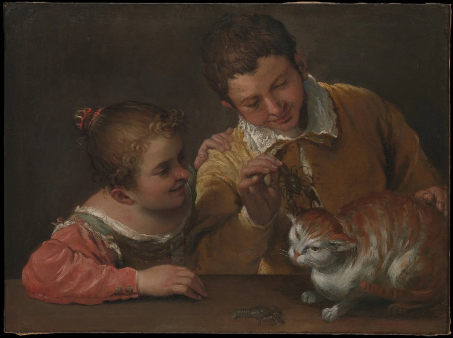 Dwójka dzieci dręcząca kota - Annibale Carracci