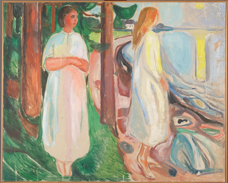 Dwie kobiety w białych strojach na plaży - Edvard Munch