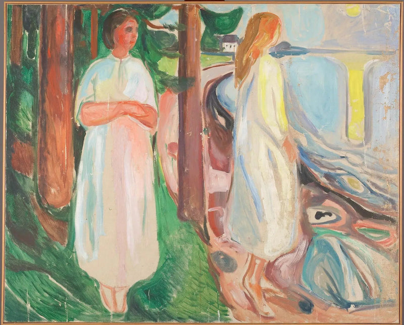 Dwie kobiety w białych strojach na plaży - Edvard Munch