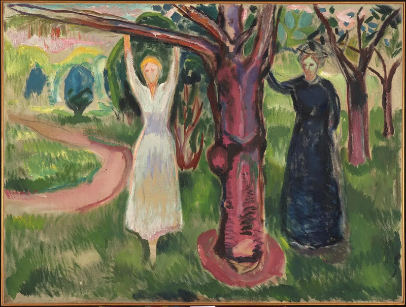 Dwie kobiety pod drzewem w ogrodzie - Edvard Munch