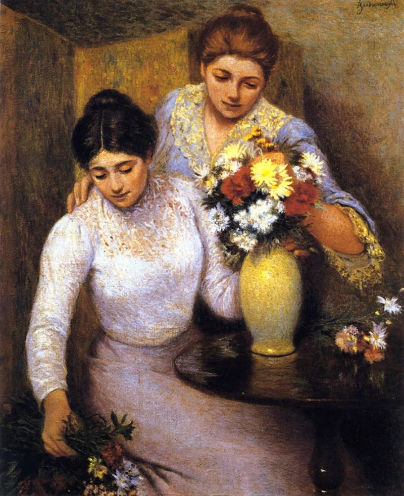 Dwie dziewczyny układające kwiaty - Federico Zandomeneghi