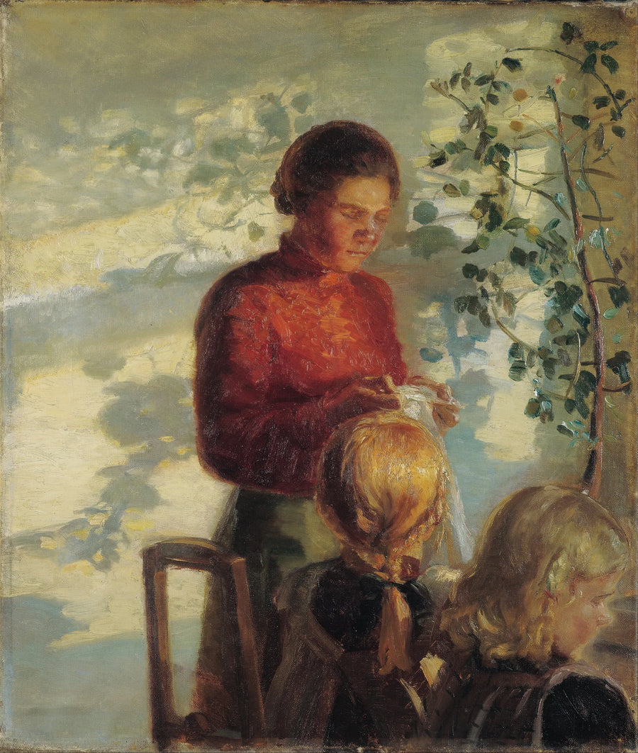 Dwie dziewczyny uczą się szycia - Anna Ancher
