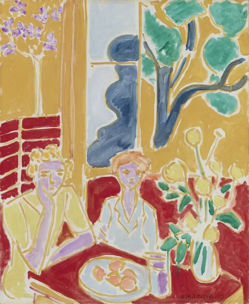 Dwie dziewczynki, żółte i czerwone tło - Henri Matisse