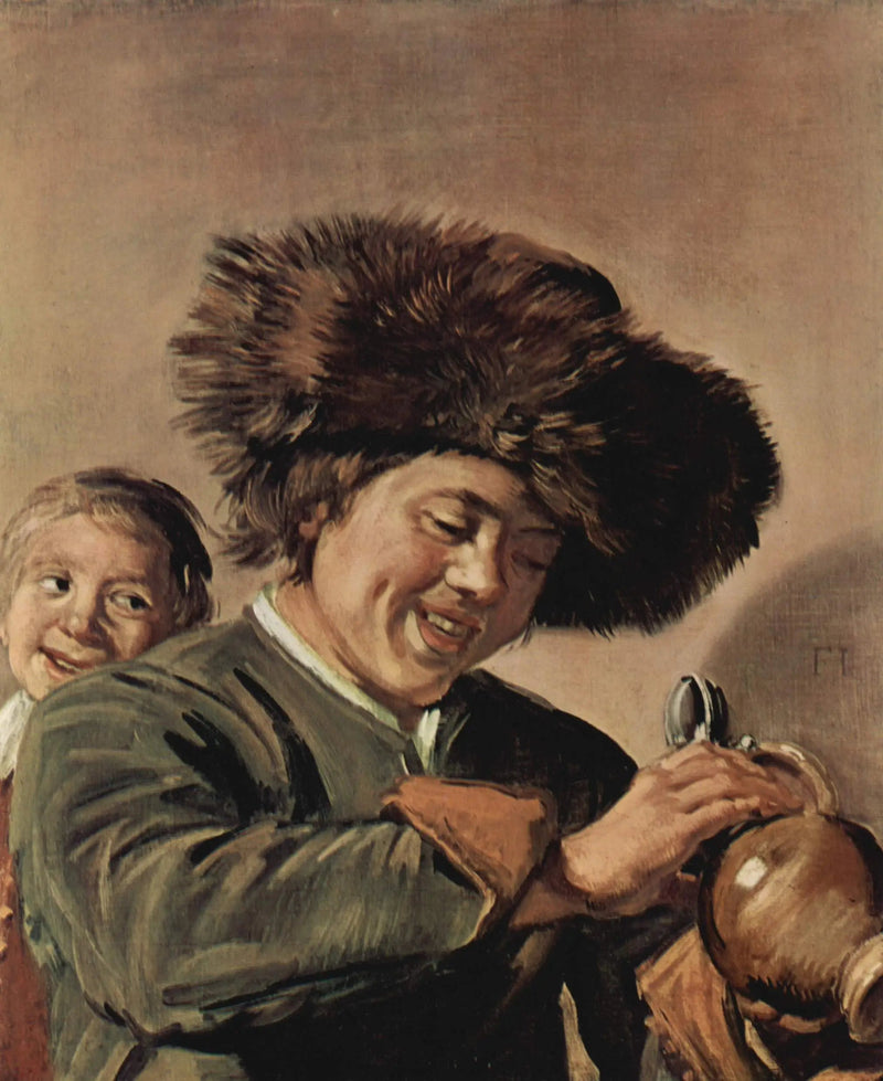 Dwóch chłopców śmiejących się z piwem - Frans Hals