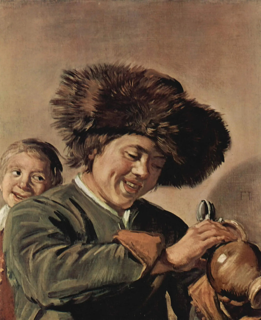 Dwóch chłopców śmiejących się z piwem - Frans Hals