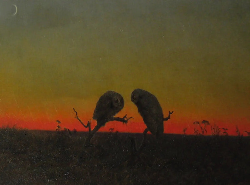 Dwa sowy o zachodzie słońca - Martin Johnson Heade