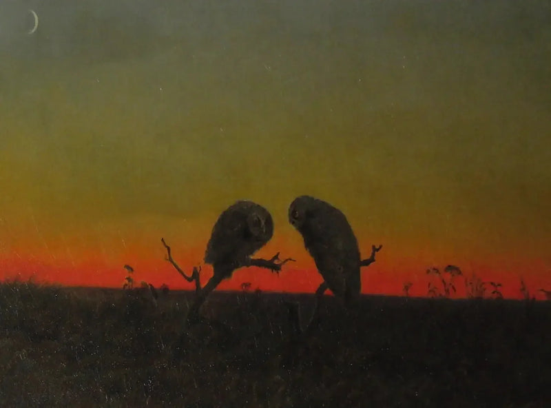 Dwa sowy o zachodzie słońca - Martin Johnson Heade