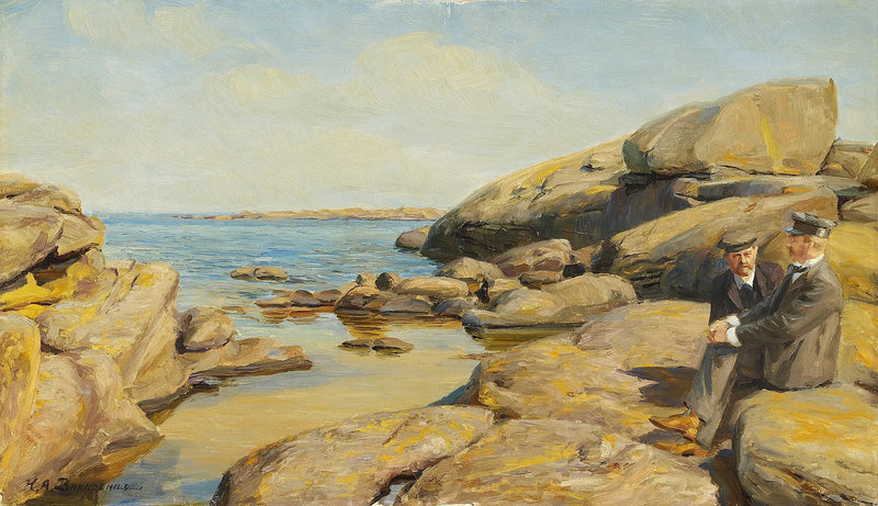 Dwóch mężczyzn na plaży na Bornholmie. - H. A. Brendekilde