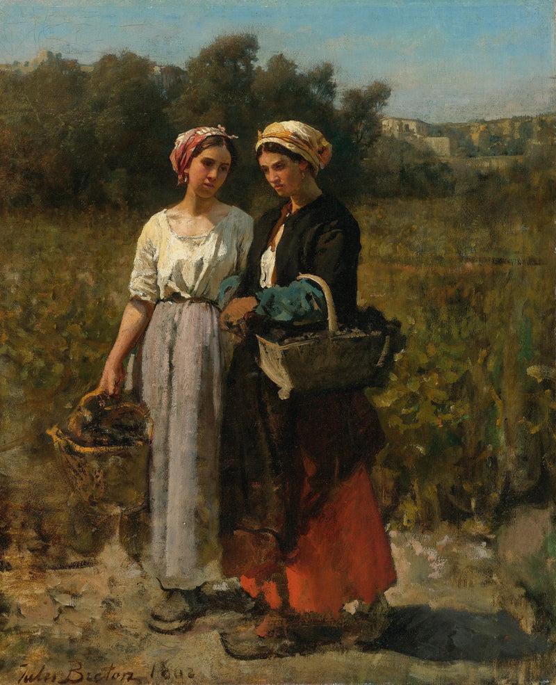 Dwie młode kobiety w stylu vintage - Jules Breton