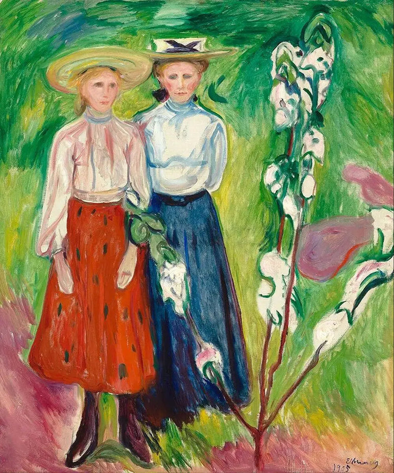 Dwie Młode Dziewczyny w Ogrodzie - Edvard Munch