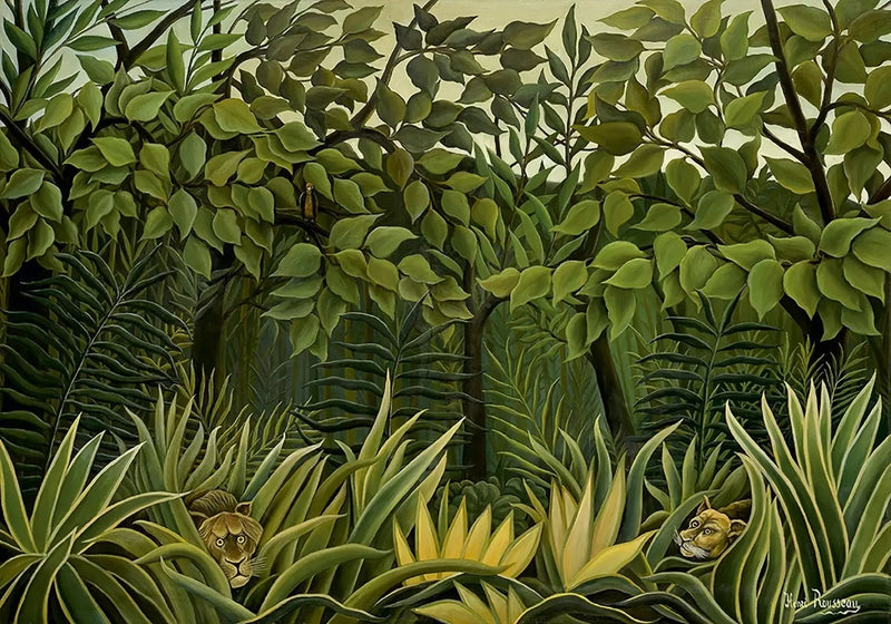 Dwa lwy czuwające w dżungli - Henri Rousseau