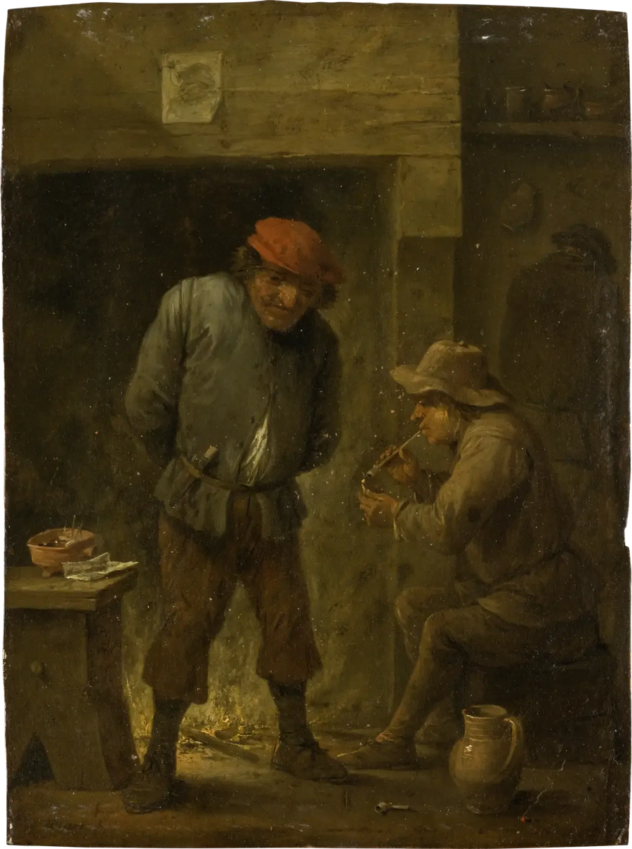 Dwóch chłopów przy kominku - David Teniers młodszy